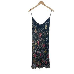Vtg Floral Black Midi Slip Dress Spaghetti Straps Spring 3D Wearable Art